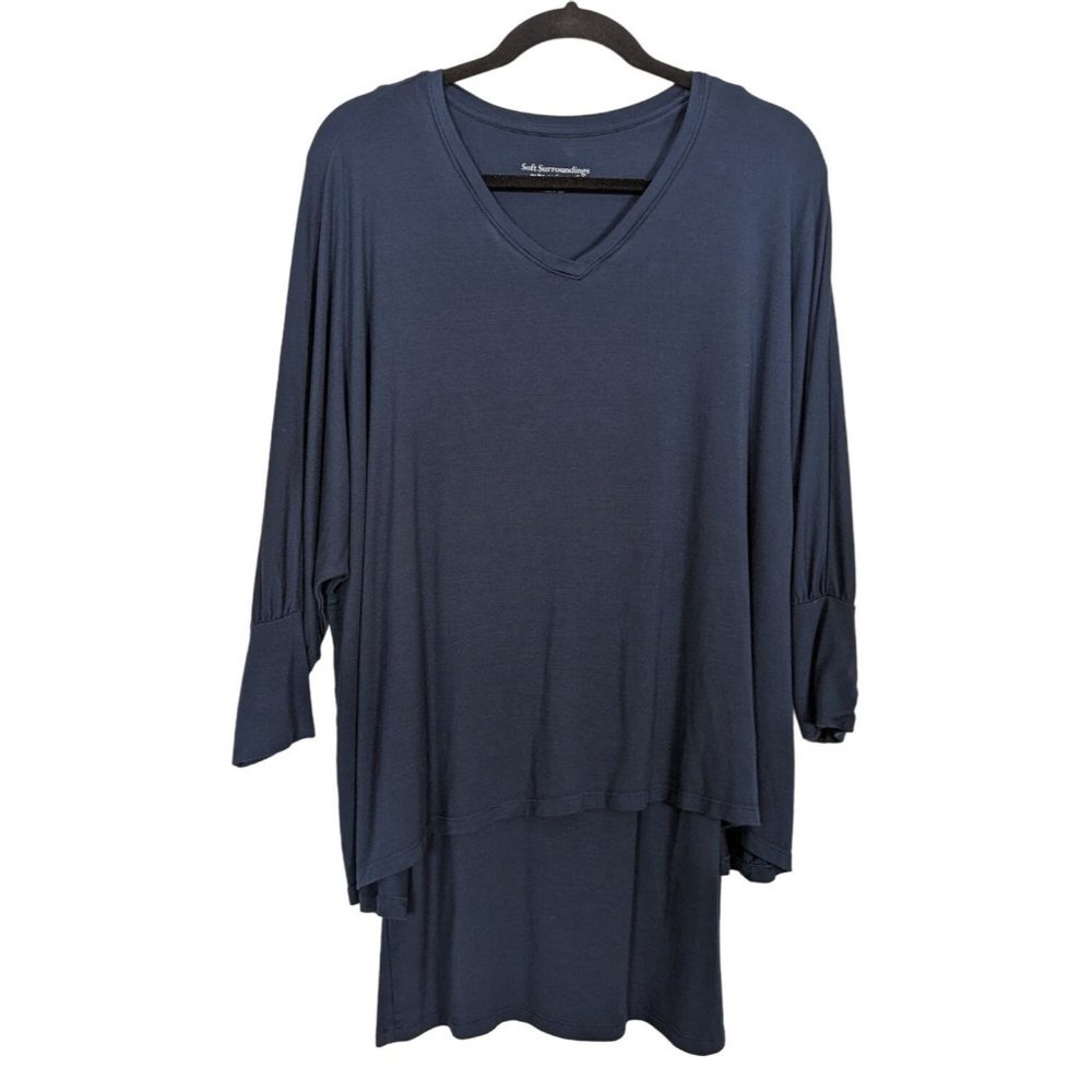 SOFT‎ SURROUNDINGS Stretch jersey Layered Indeevar Tunic blue Bohemian Top Small